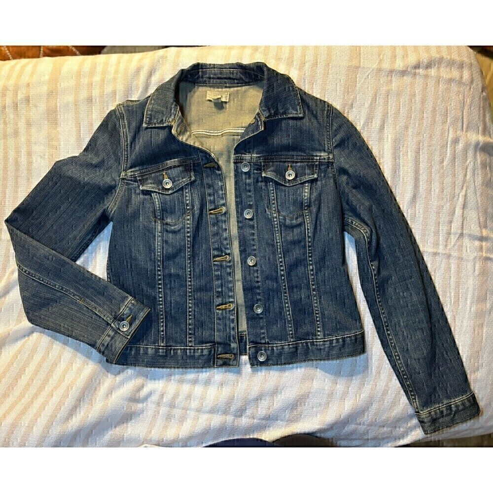 Lands' End Jean Jacket Womens Size Small Blue Denim Trucker Button Up Stretch
